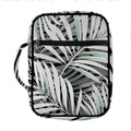 Black White Tropical Leaf Pattern Print Front Pocket Bible Bag