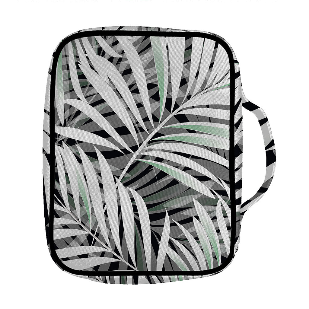 Black White Tropical Leaf Pattern Print Front Pocket Bible Bag
