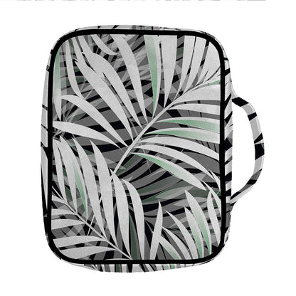 Black White Tropical Leaf Pattern Print Front Pocket Bible Bag