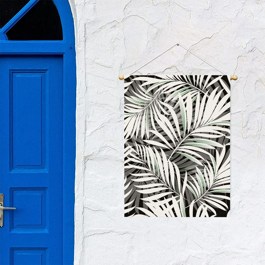 Black White Tropical Leaf Pattern Print Garden Flag