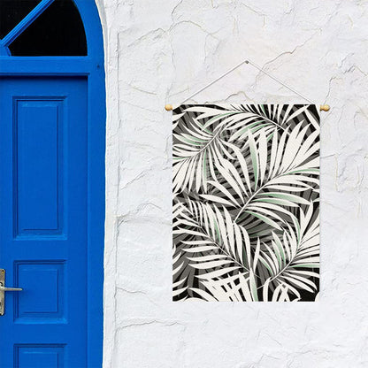 Black White Tropical Leaf Pattern Print Garden Flag