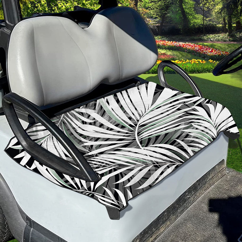 Black White Tropical Leaf Pattern Print Golf Cart Seat Cover