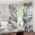 Black White Tropical Leaf Pattern Print Grommet Curtains