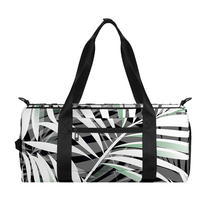 Black White Tropical Leaf Pattern Print Gym Bag