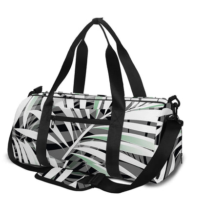 Black White Tropical Leaf Pattern Print Gym Bag