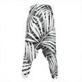 Black White Tropical Leaf Pattern Print Hammer Pants