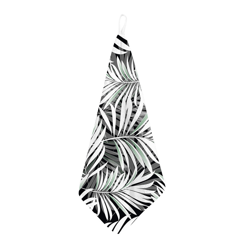 Black White Tropical Leaf Pattern Print Hand Towel