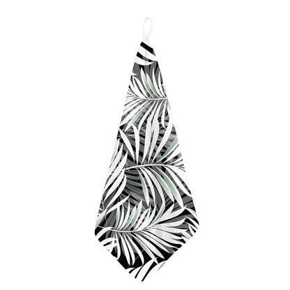Black White Tropical Leaf Pattern Print Hand Towel