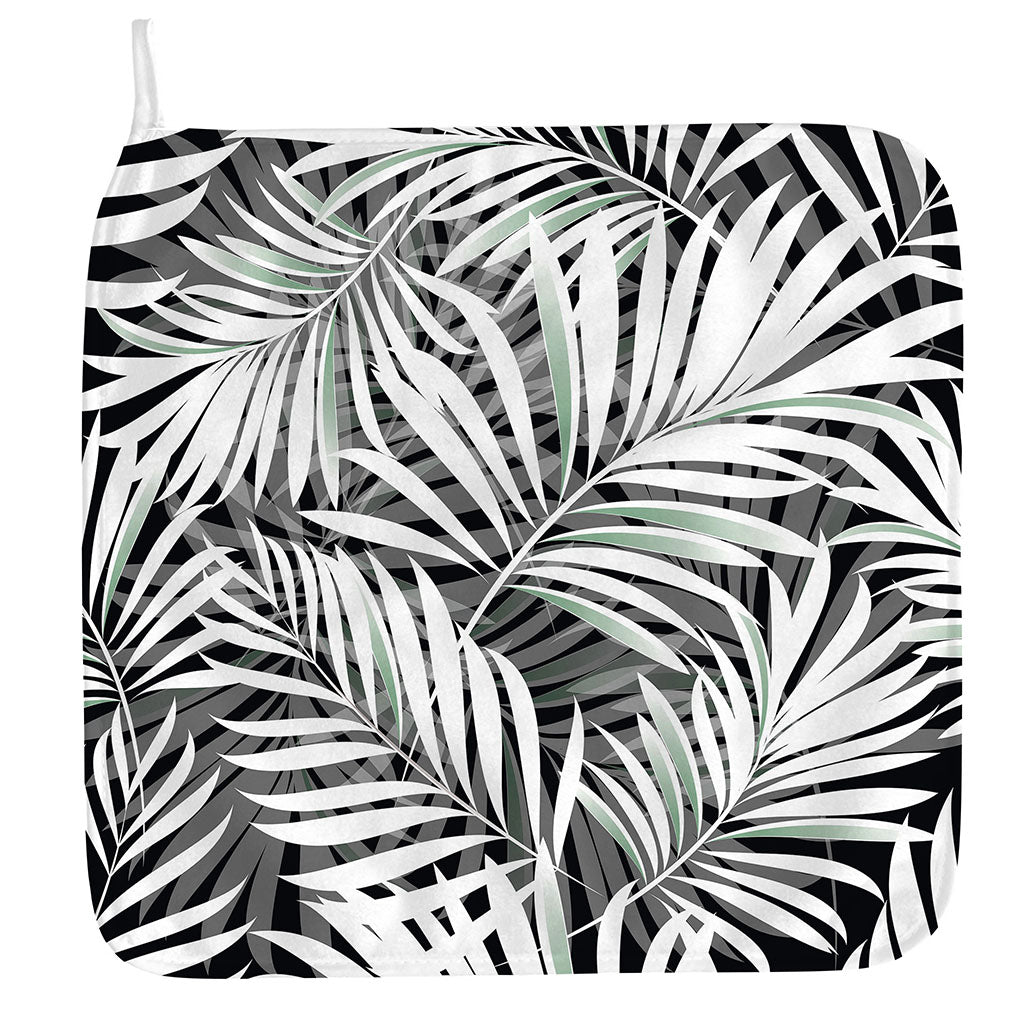 Black White Tropical Leaf Pattern Print Hand Towel