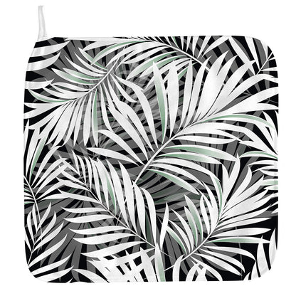 Black White Tropical Leaf Pattern Print Hand Towel