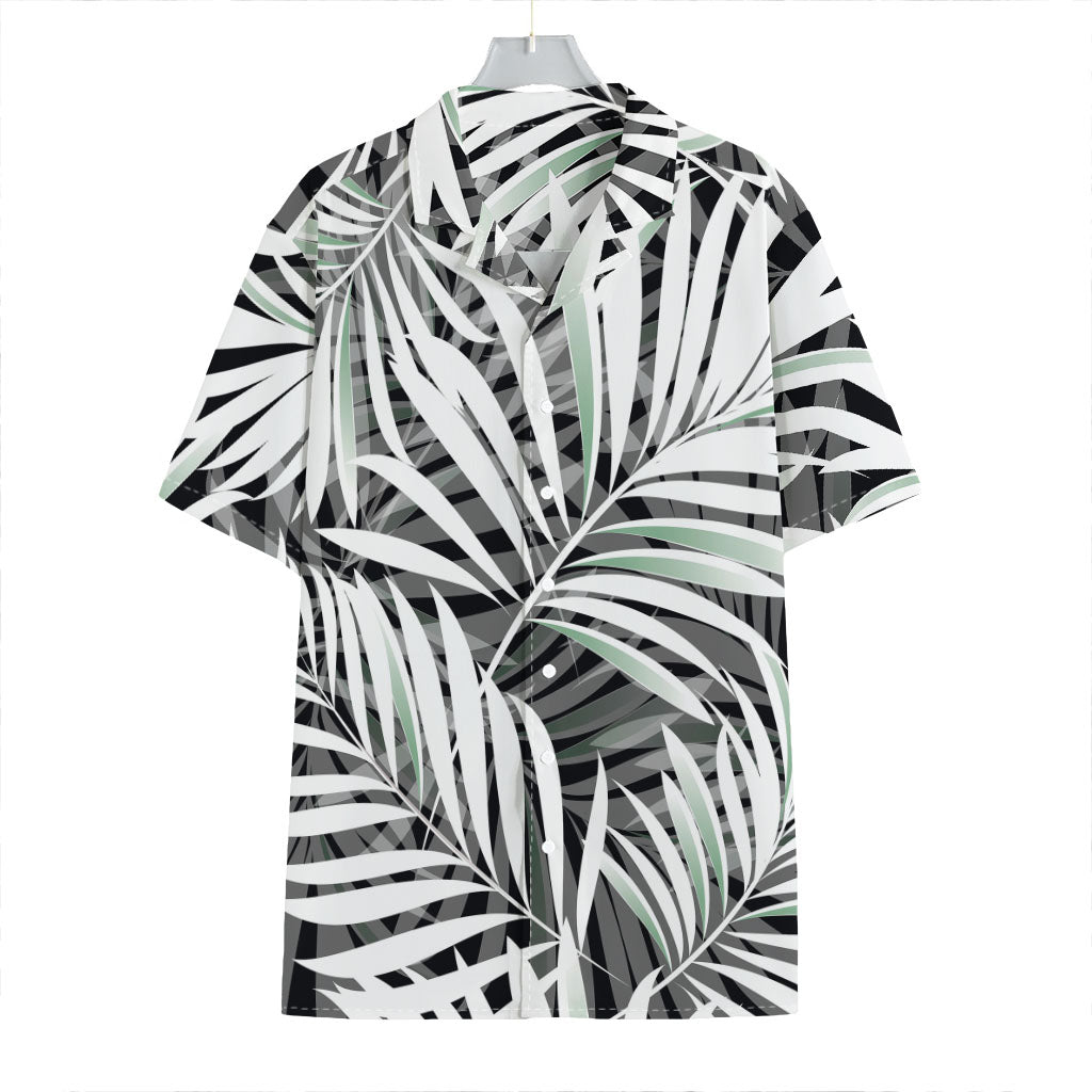 Black White Tropical Leaf Pattern Print Hawaiian Shirt