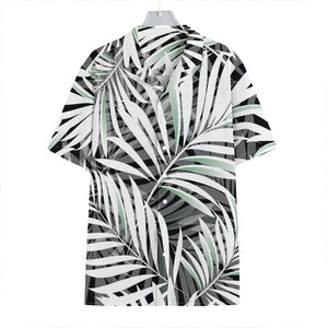 Black White Tropical Leaf Pattern Print Hawaiian Shirt