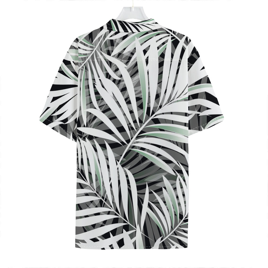 Black White Tropical Leaf Pattern Print Hawaiian Shirt