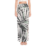 Black White Tropical Leaf Pattern Print High Slit Maxi Skirt