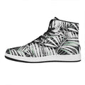 Black White Tropical Leaf Pattern Print High Top Leather Sneakers