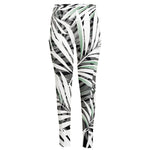 Black White Tropical Leaf Pattern Print High-Waisted Pocket Leggings