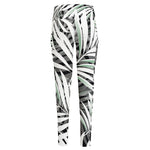 Black White Tropical Leaf Pattern Print High-Waisted Pocket Leggings