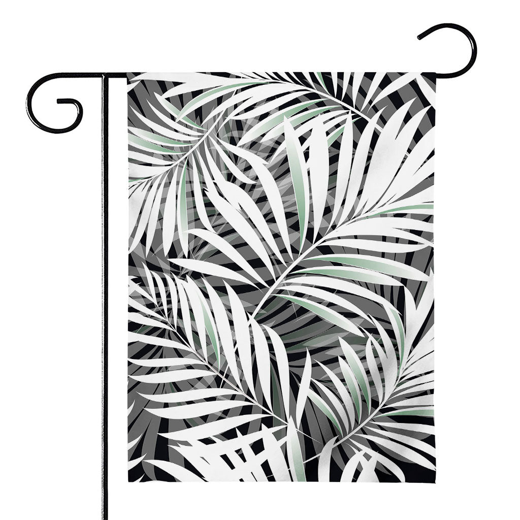 Black White Tropical Leaf Pattern Print House Flag