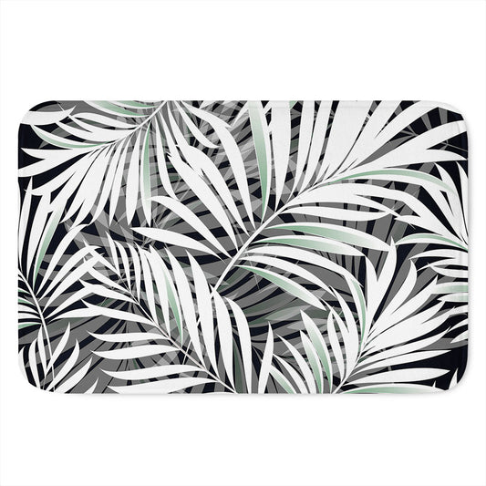 Black White Tropical Leaf Pattern Print Indoor Door Mat