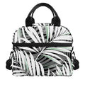 Black White Tropical Leaf Pattern Print Insulated Lunch Bag