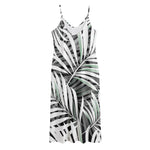 Black White Tropical Leaf Pattern Print Jersey Midi Cami Dress
