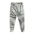Black White Tropical Leaf Pattern Print Jogger Pants