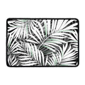 Black White Tropical Leaf Pattern Print Kitchen Mat