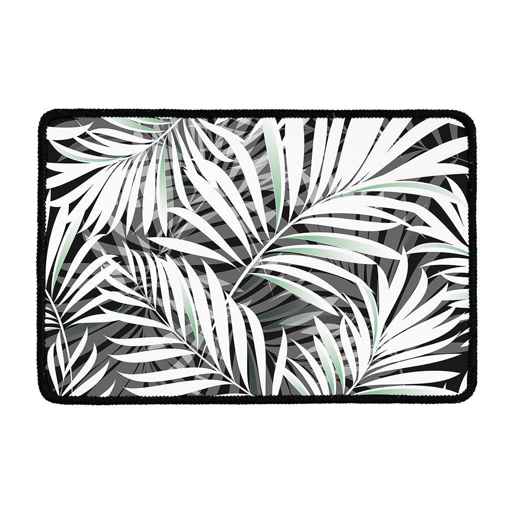 Black White Tropical Leaf Pattern Print Kitchen Mat