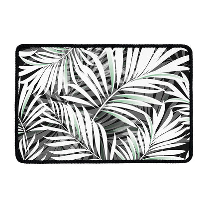 Black White Tropical Leaf Pattern Print Kitchen Mat