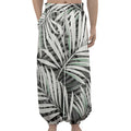 Black White Tropical Leaf Pattern Print Lantern Pants