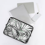 Black White Tropical Leaf Pattern Print Laptop Sleeve