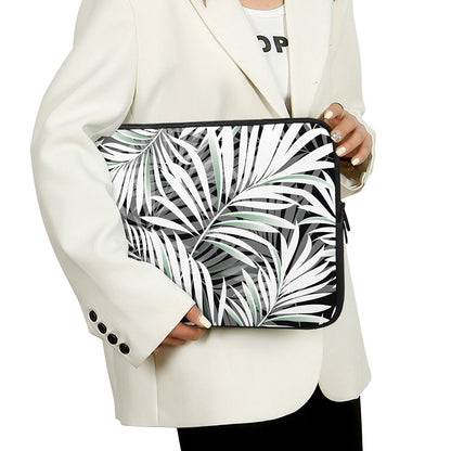 Black White Tropical Leaf Pattern Print Laptop Sleeve