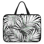 Black White Tropical Leaf Pattern Print Laptop Sleeve With Handle