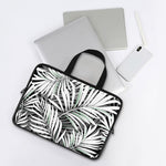 Black White Tropical Leaf Pattern Print Laptop Sleeve With Handle