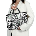 Black White Tropical Leaf Pattern Print Laptop Sleeve With Handle