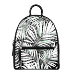 Black White Tropical Leaf Pattern Print Leather Backpack