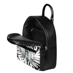 Black White Tropical Leaf Pattern Print Leather Backpack