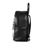 Black White Tropical Leaf Pattern Print Leather Backpack