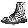 Black White Tropical Leaf Pattern Print Lace-Up Boots