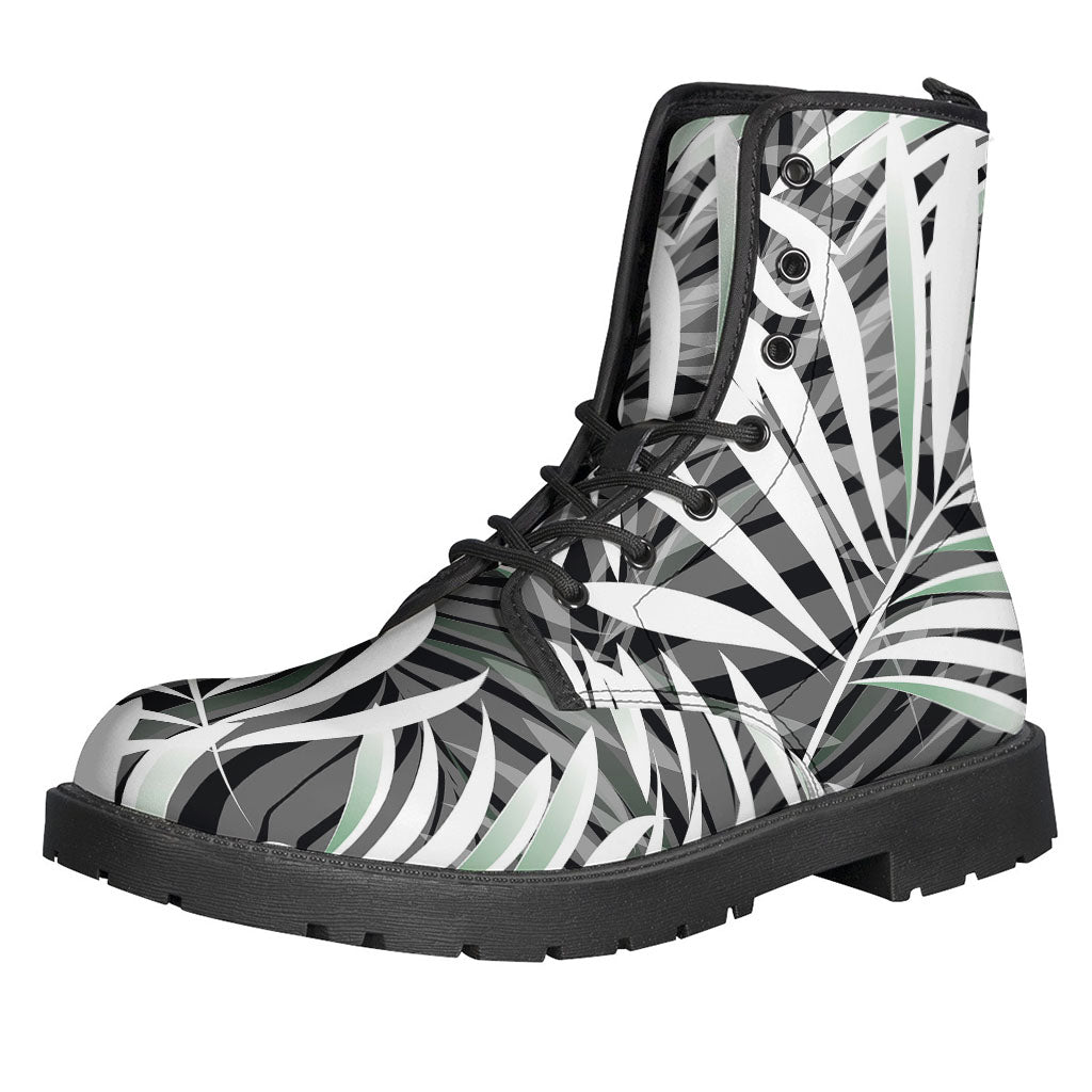 Black White Tropical Leaf Pattern Print Backpack