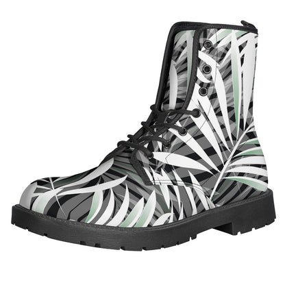 Black White Tropical Leaf Pattern Print Backpack