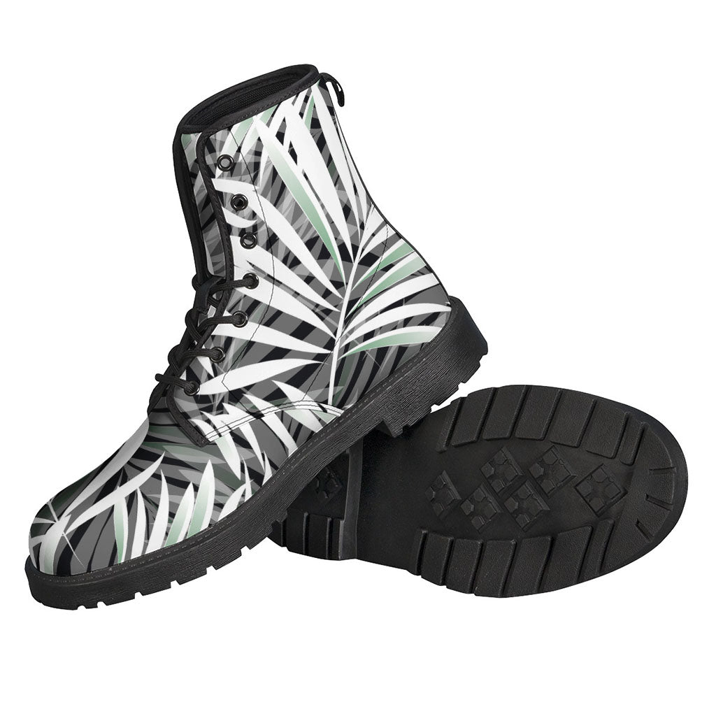 Black White Tropical Leaf Pattern Print Backpack