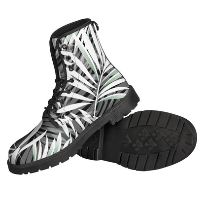 Black White Tropical Leaf Pattern Print Backpack