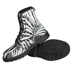 Black White Tropical Leaf Pattern Print Backpack