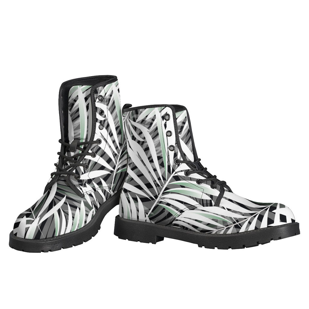 Black White Tropical Leaf Pattern Print Backpack