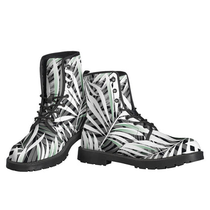 Black White Tropical Leaf Pattern Print Backpack