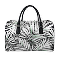 Black White Tropical Leaf Pattern Print Leather Duffel Bag