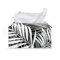 Black White Tropical Leaf Pattern Print Leather Tissue Box Cover