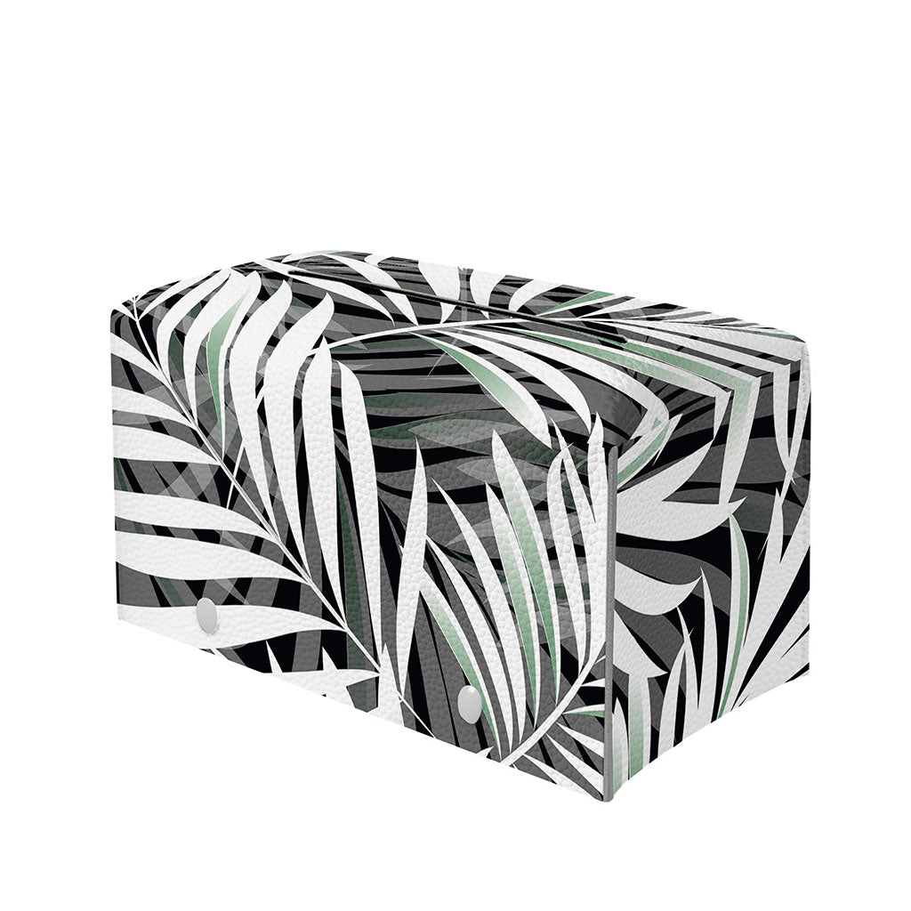Black White Tropical Leaf Pattern Print Leather Tissue Box Cover