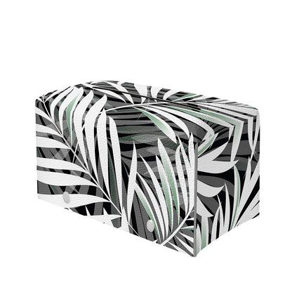 Black White Tropical Leaf Pattern Print Leather Tissue Box Cover